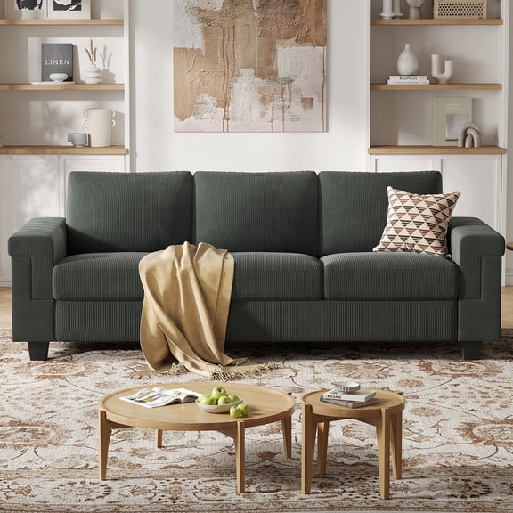 BLAZANT 89" Sofa Couch, 3 Seater Sofa with Suppleness Armrests, Corduroy Fabric Deep Seat Sofa with Upholstered Cushion& Backrests, Modern Comfy Couch for Living Room Apartment Office