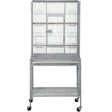 ZENSTYLE 53" Rolling Bird Cage Parrot Cage Large Pet House Metal Frame Indoor Outdoor White