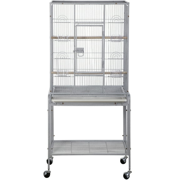 ZENSTYLE 53" Rolling Bird Cage Parrot Cage Large Pet House Metal Frame Indoor Outdoor White