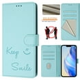 thumbnail image 6 of Flip Case for iPhone 15, Embossed PU Leather Full body Protection Wallet Case, Card Slots Kickstand, Wrist Strap + Shoulder Strap, RFID Blocking Magnetic Closure Phone Cover, Mint, 6 of 14