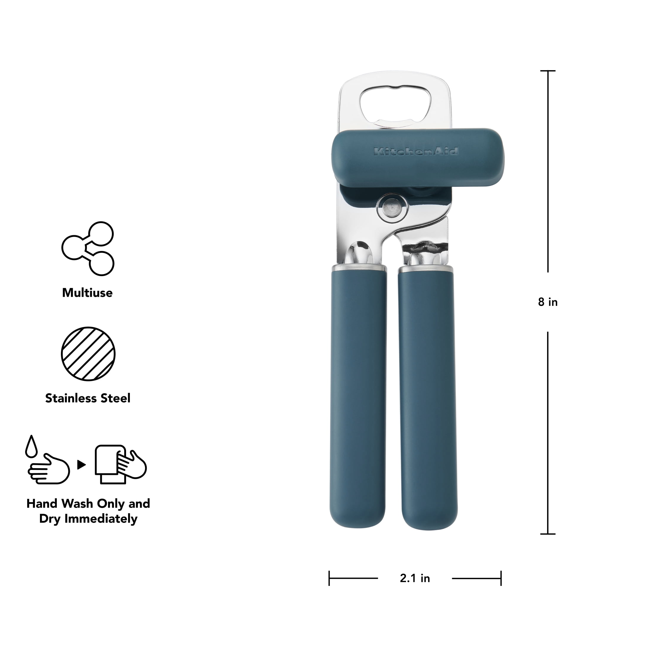 KitchenAid Stainless Steel Manual Can Opener with Bottle Opener and Ergonomic Grip, Agave