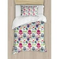 thumbnail image 3 of Mexican King Size Duvet Cover Set, Different Mexico Latin Día de Muertos Skull with Flower and Branch Figures Artwork, Decorative 3 Piece Bedding Set with 2 Pillow Shams, Multicolor, by Ambesonne, 3 of 3