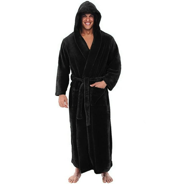 Intimates Men's Winter Plush Lengthened Shawl Bathrobe Home Clothes Long Sleeved Robe Coat M