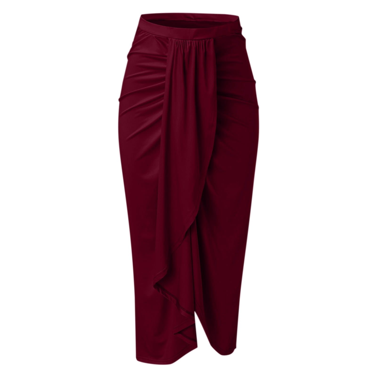 YUHAOTIN Female Womens Skirts Long Spring Womens Solid Draped Slit High Elastic Waist Casual Skirt Wrap Waist Asymmetrical Skirt Plaid Skirt Plus Size Blue Long Skirts for Women Summer Plus Size