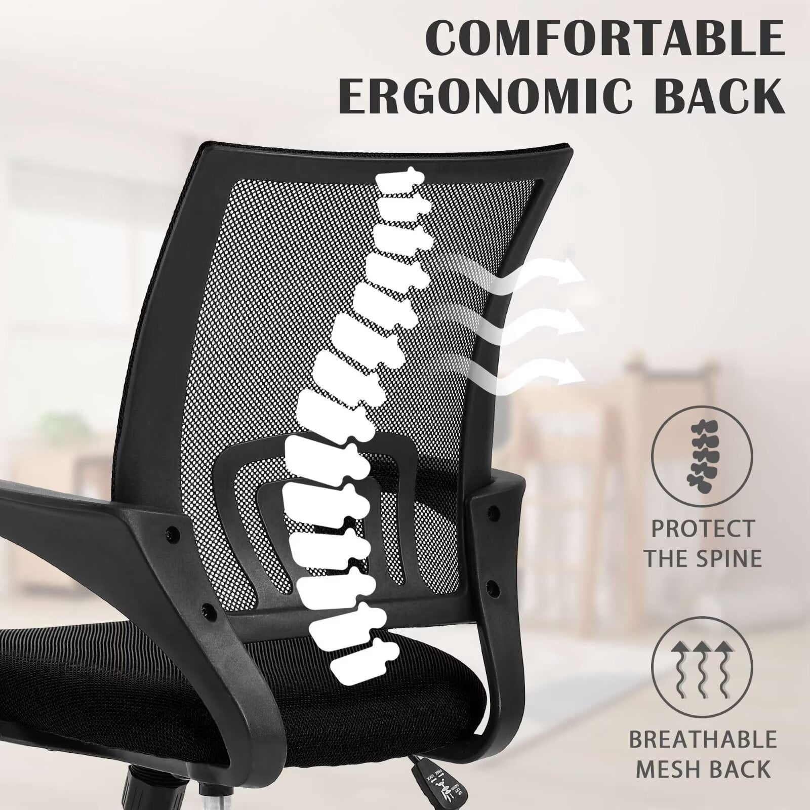 YRLLENSDAN Mesh Office Chair with Lumbar Support and Armrest, Comfortable Desk Chairs with Wheel, Home Swivel Chair with Adjustable Height and Tilt, Black, 2 Pack