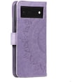 thumbnail image 5 of Case for Google Pixel 6 Pro, Premium Leather Flip Wallet Case with Card Slots Holder Kickstand Hand Strap Mandala Half Flower Design Embossed Shockproof Cover Case - Purple, 5 of 6