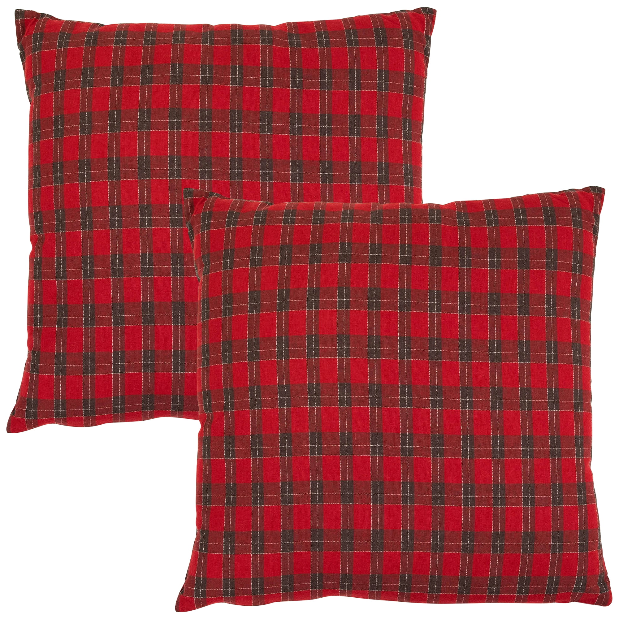 Square Plaid Christmas Throw Pillows - 18" x 18" - Red and Green - Set of 2