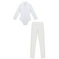 thumbnail image 4 of YIZYIF Kids Girls Sports Suit Long Sleeve Leotard with Sparkly Rhinestones Leggings Gym Outfit B White 13-14, 4 of 5