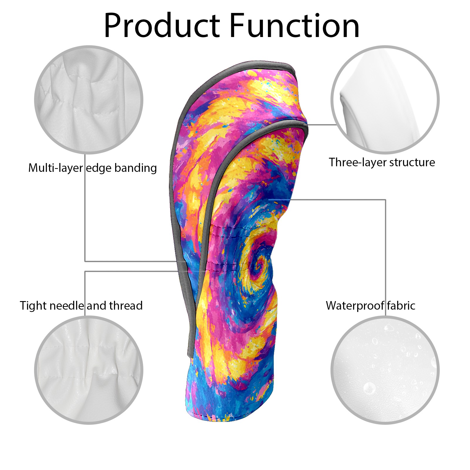 Golf Club Covers, Purple Swirl Premium PU Leather Driver Hybrid Putter Head Covers with Velvet Lining, Waterproof Golf Gifts for Men Women