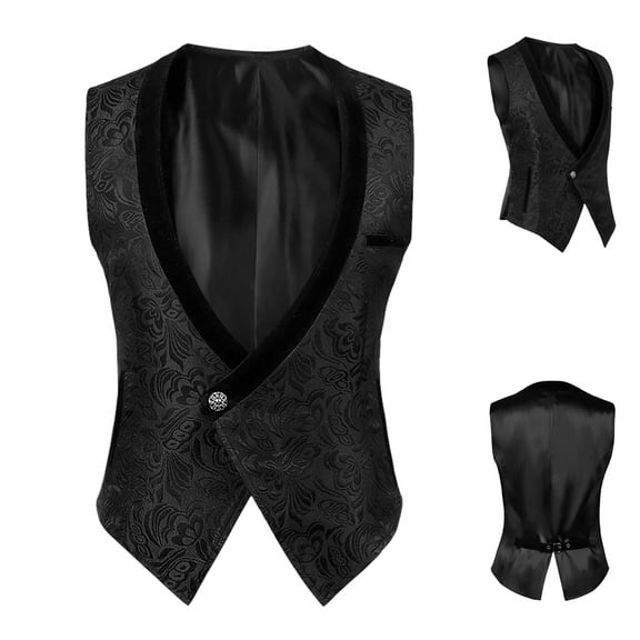 Miluxas Mens Victorian Suit Vest Steampunk Gothic Waistcoat Renaissance Suit Vest formal Tuxedo Vests Medieval Dress Vest Black