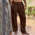 thumbnail image 5 of Mens Casual Linen Pants Loose Fit Elastic Drawstring Waist Straight-Legs Summer Yoga Beach Long Pants Big and Tall, 5 of 6
