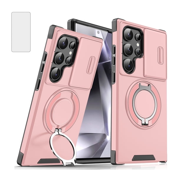 Allytechgroup for Samsung Galaxy S26 Ultra Case with Stand, [Slide Camera Cover] with 1X Screen Protectors Heavy Drop Shockproof Protective Cover for Samsung Galaxy S26 Ultra Women Men, Pink