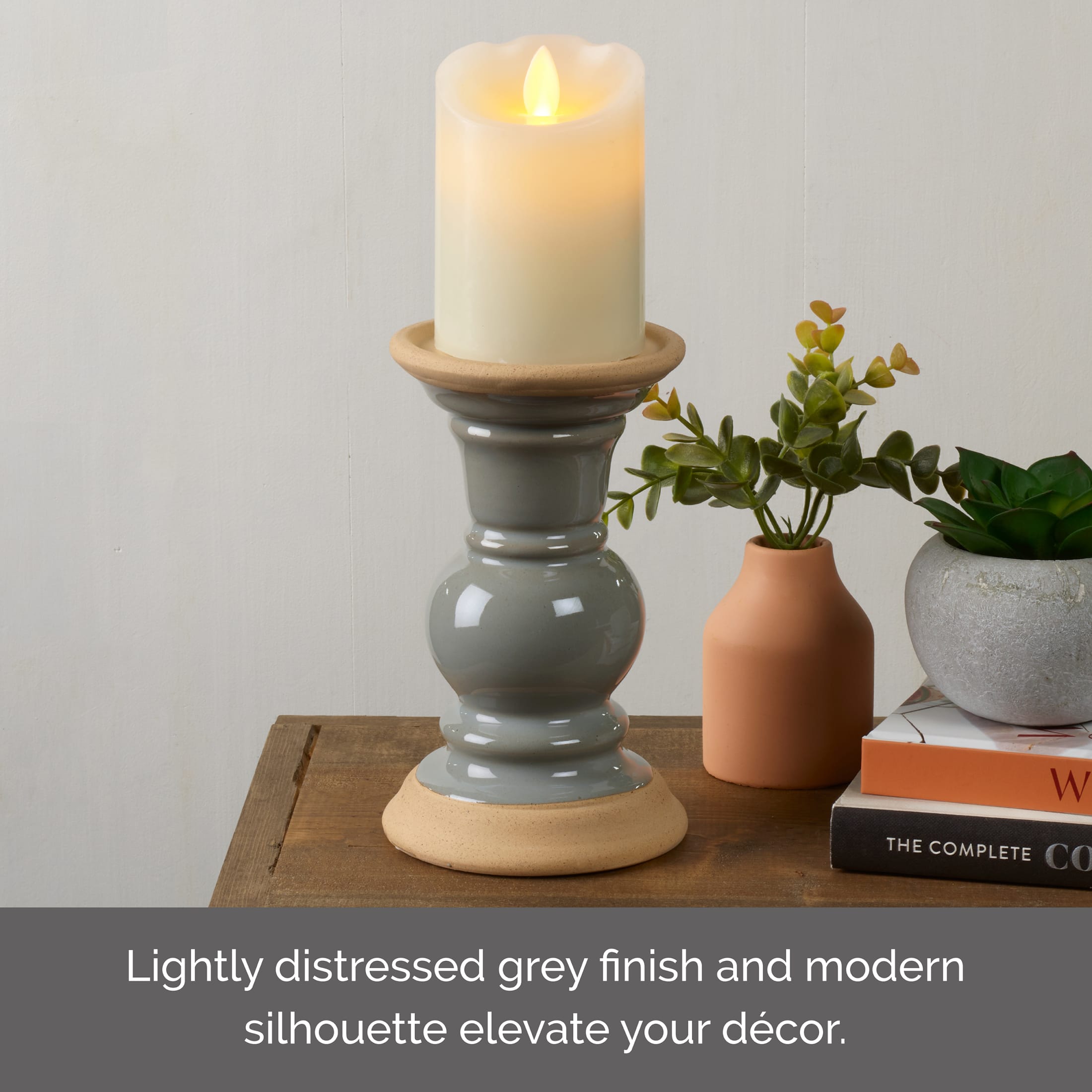 Elements 7.13 inch Ceramic Candleholder, Gray
