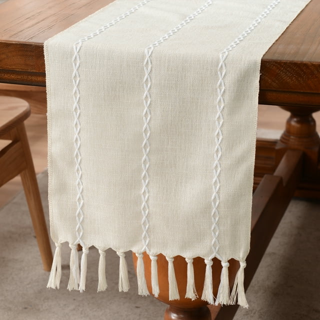 Wracra Rustic Linen Table Runner Farmhouse Style Table Runners 60 inches Long Embroidered Table