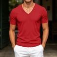 thumbnail image 2 of USNSM (S-5XL) Big and Tall Mens Mesh Short Sleeve Pullover T-Shirt Casual Solid Sports Slim Fit V Neck Muscle Tee Shirts Red M, 2 of 9