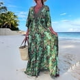thumbnail image 4 of Robe Maxi Bohème pour Femmes à Manches Longues, Col en V, Taille à Nouer, Longue Robe Maxi Décontractée Ample à Étages, Fluide et Évasée, Robe de Plage, 4 of 7