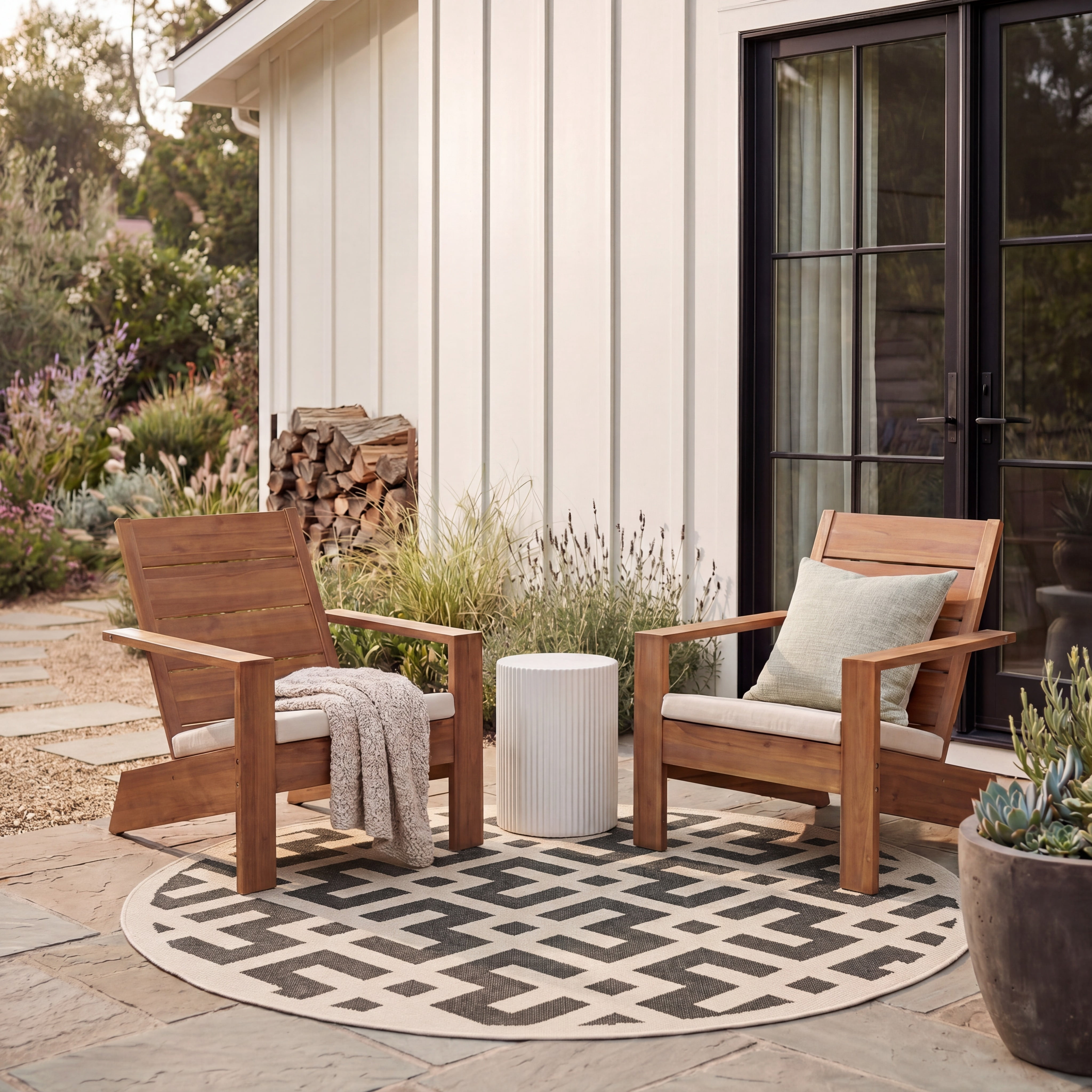 Safavieh Courtyard Alvin Geometric Indoor/Outdoor Area Rug, Black/Beige, 7'10" x 7'10" Round