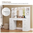 thumbnail image 5 of Large Makeup Vanity Desk with LED Lighted Mirror & Power Outlet, Vanity Table with 7 Drawers, 4 Shelves and 5 Hooks, Vanity Table, Vanity Desk for Bedroom, Living Room, White, 5 of 6