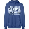 thumbnail image 2 of OXI Hoodie Sweatshirt - Look Like I'm Doing Nothing, Basic Casual Hoodie for Men's and Women Fleece Hoodie Long Sleeve - Indigo Blue 2X-Large, 2 of 3