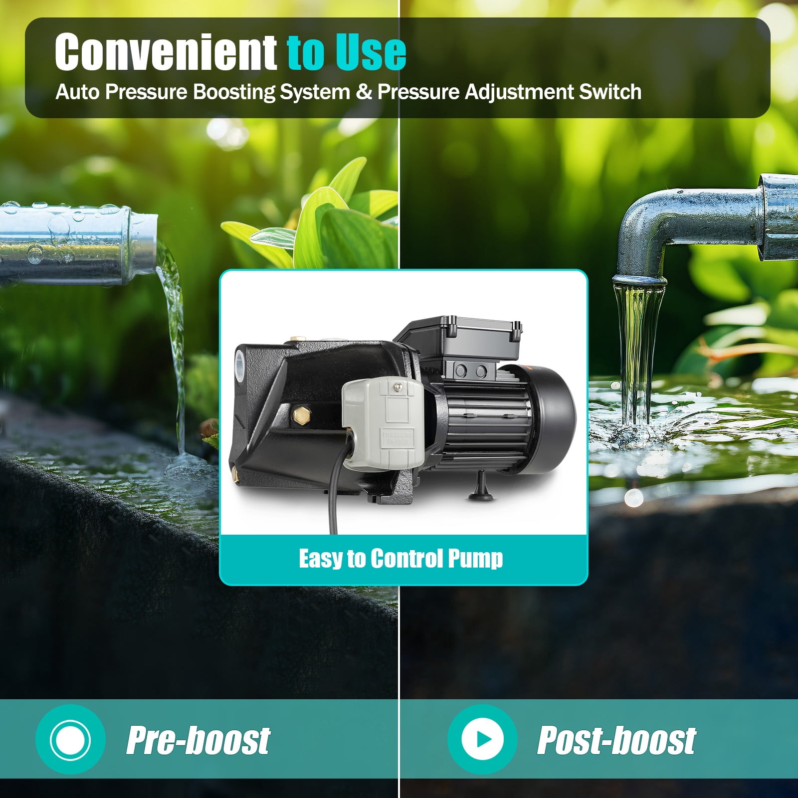 Miumaeov 3/4 HP Shallow Well Jet Pump Self-Priming Water Pump with Pressure Switch 3420 RPM 110V