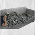 thumbnail image 5 of Aztec Soft Flannel Fleece Throw Blanket, Monochrome Geometrical Tribal Motifs Sun and Triangles Illustration, Cozy Plush for Indoor and Outdoor Use, 70" x 90", Charcoal Grey and White, by Ambesonne, 5 of 5
