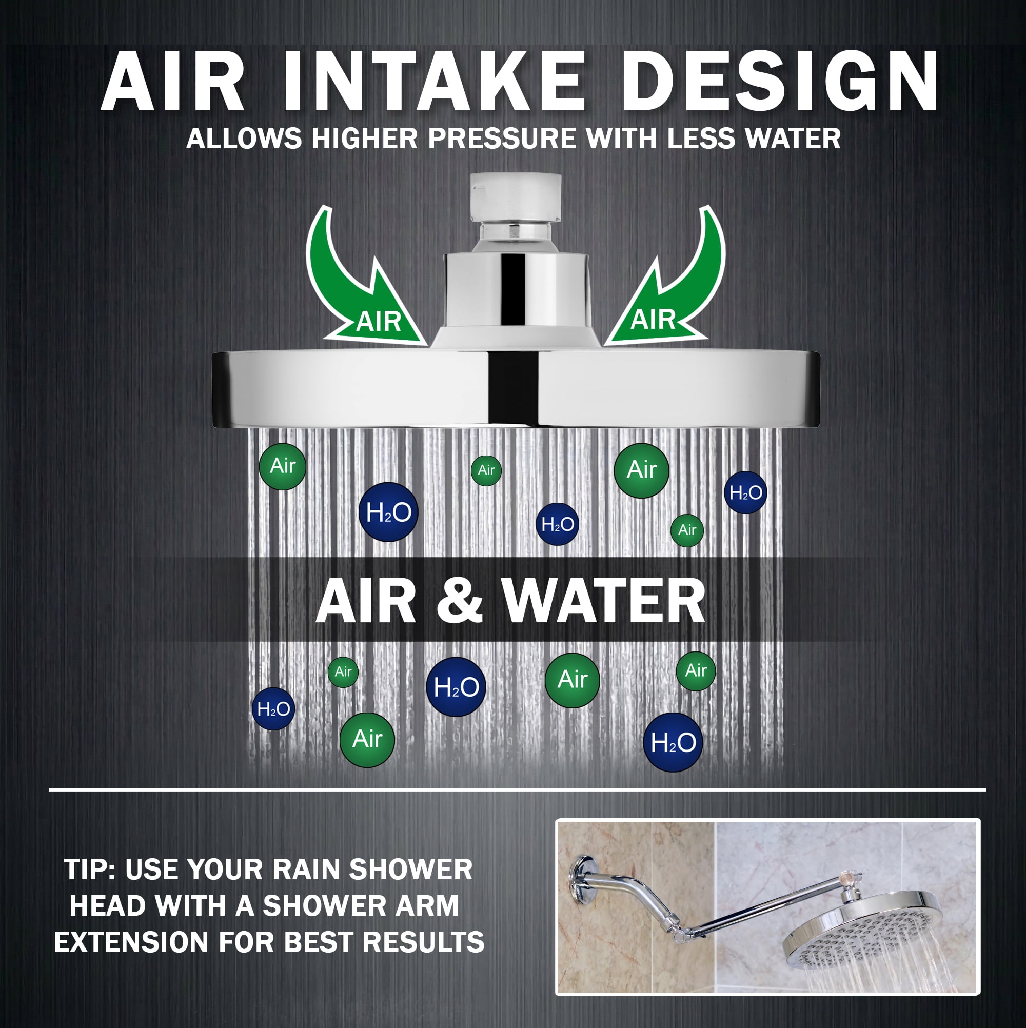 Aqua Elegante High Pressure Rain Shower Head for Low Flow Showers - 2.5 GPM - Polished Chrome