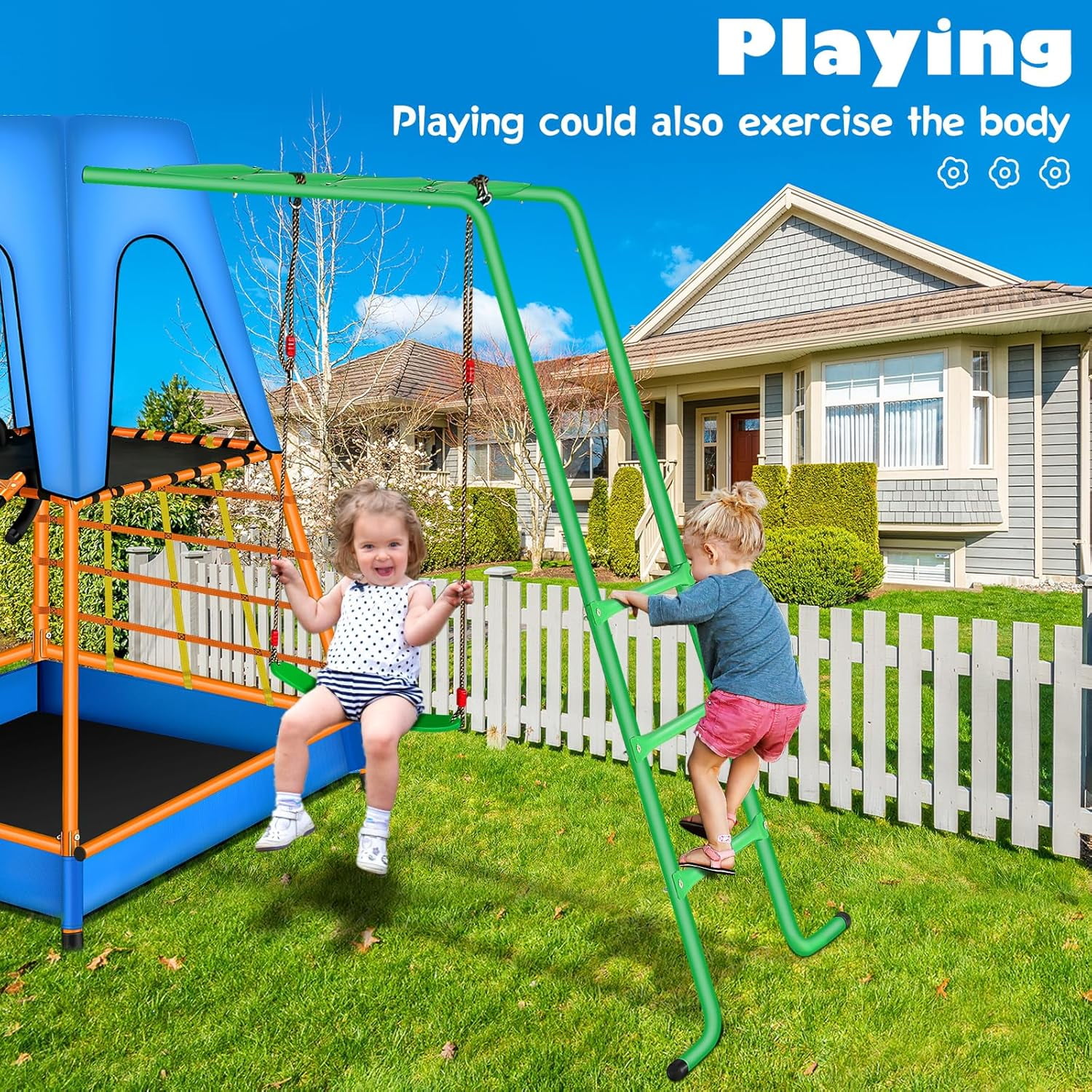 XIEWEI Outdoor Climbing Toys for Kids Swing Set, Playset with Traditional Swings, Slide, Ladder