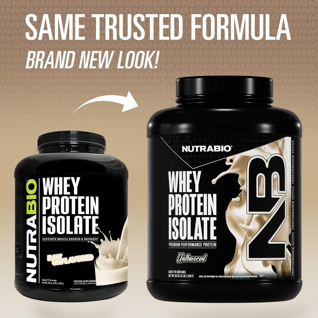 NutraBio Whey Protein Powder Isolate Supplement – 25g of Protein Per Scoop with Complete Amino Acid Profile - Soy and Gluten Free Protein Powder - Zero Fillers and Non-GMO - Raw Unflavored - 5 Lbs.