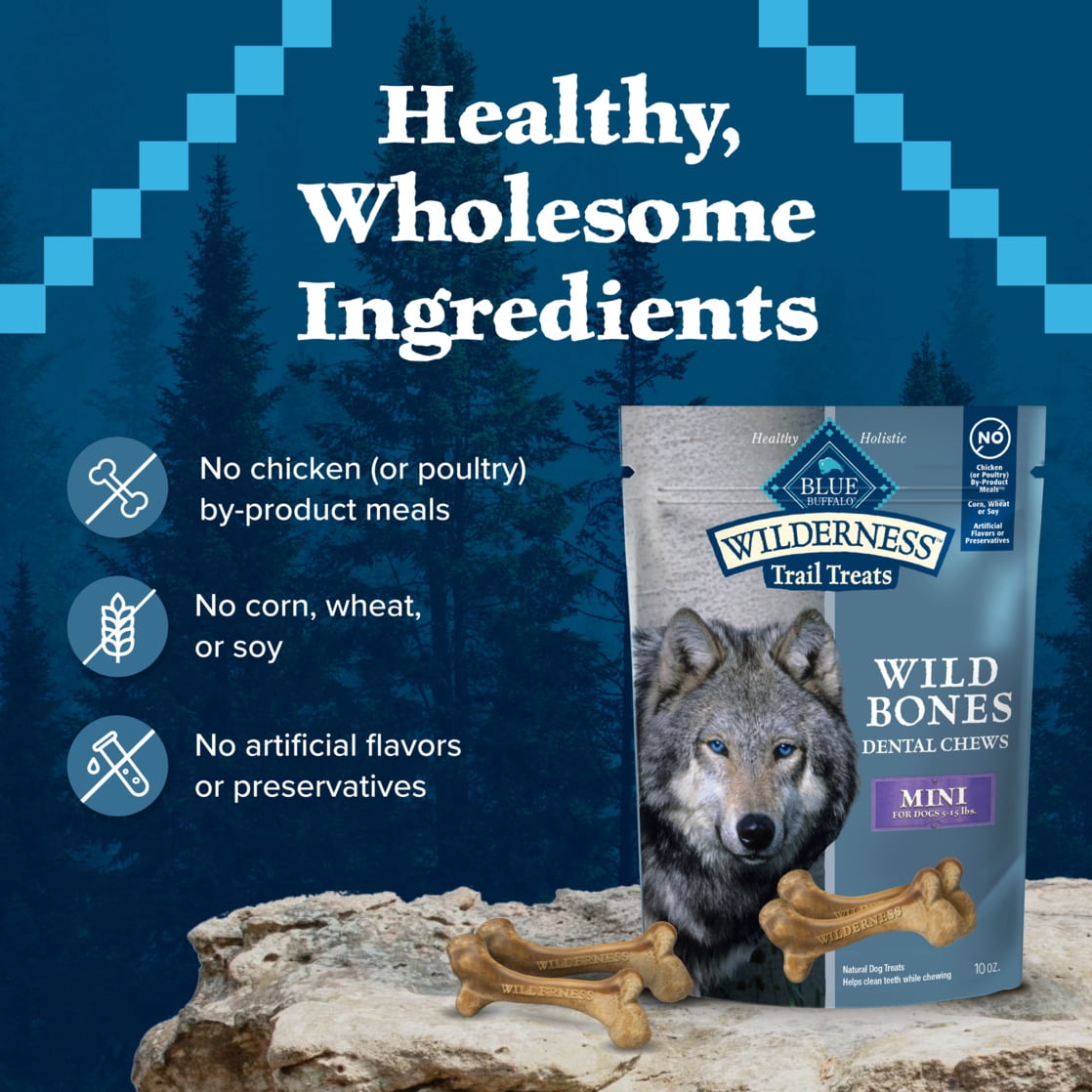 Blue Buffalo Wilderness Wild Bones Dental Chews Dog Treats, Mini, 10-oz Bag