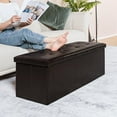 thumbnail image 6 of Folding Storage Ottoman Bench, Brown Faux Leather Long Storage Chest Footstool Seat, Storage Bench for Bedroom and Hallway, 43.3"x15.7"x15.7", 6 of 16