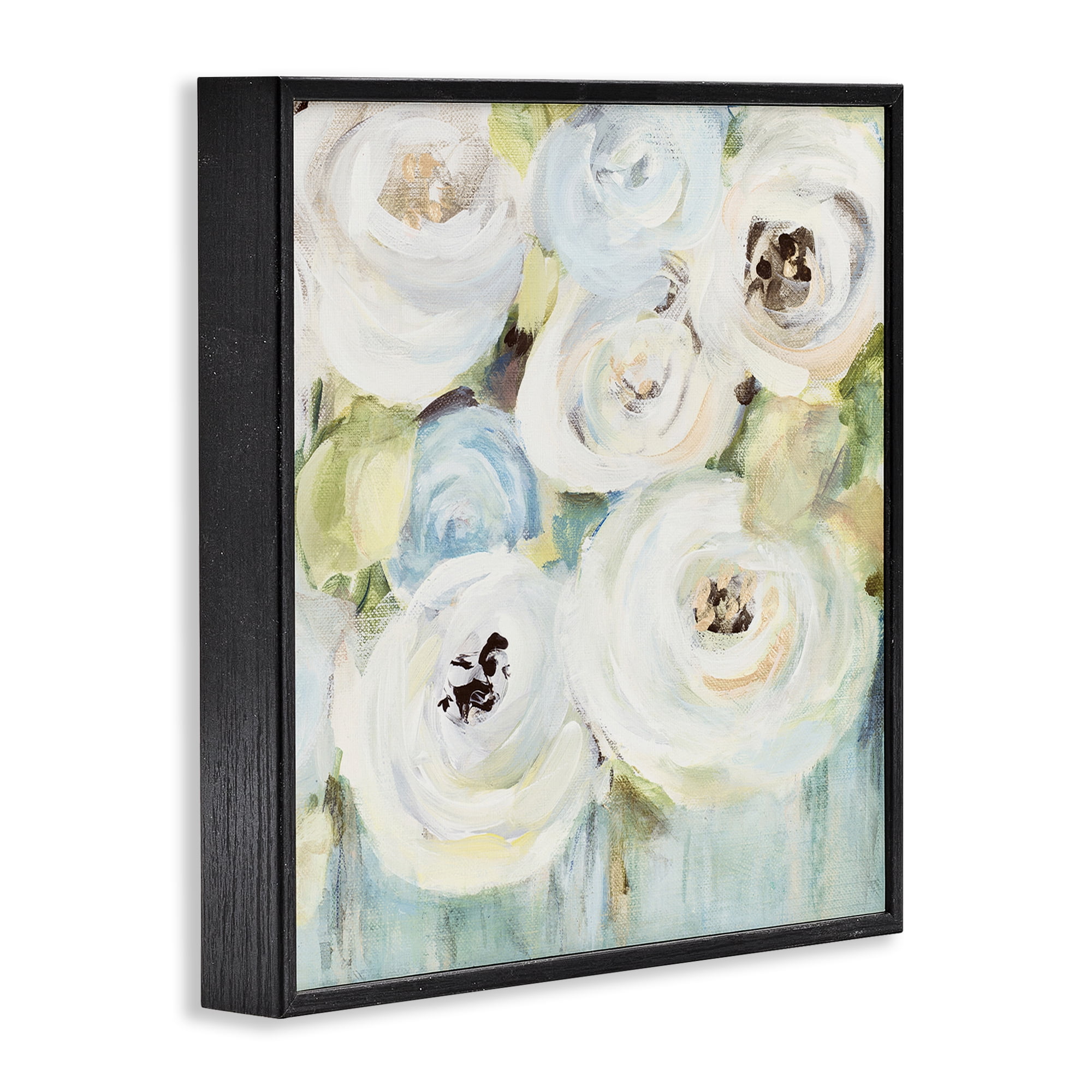 Stupell Industries White Swirling Roses Botanical & Floral Painting Black Framed Art Print Wall Art, 17 x 17