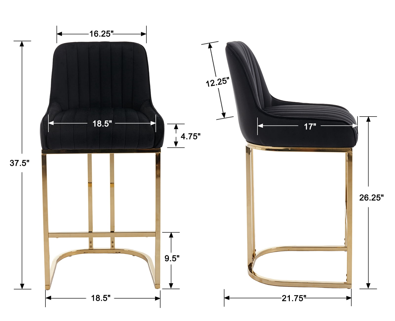 Dayalane Counter Height Bar Stools Set of 2, Velvet Upholstered Kitchen Barstools with Back and Gold Base, 26 " Modern Elegant Island Chairs for Restaurant Bar Dining Room, Black