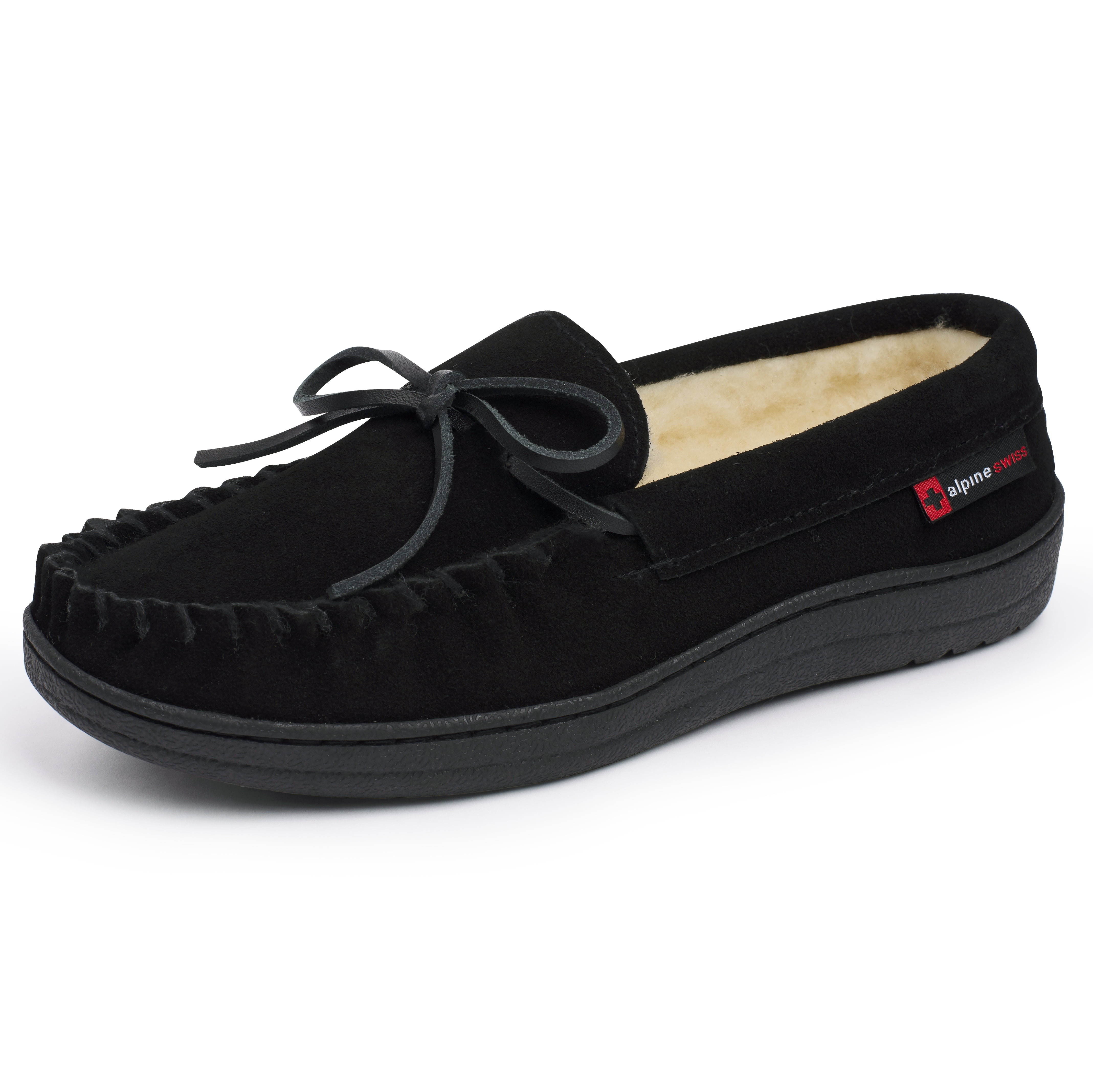 Joyspun Women's Suede Moccasin Slippers, Wide Width Available