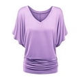 thumbnail image 5 of Uhndy Women Baggy Short Sleeve V-Neck Dolman Drape T-Shirts Top Beach Holiday Party Solid Tunics Tops Oversized Loose Tee Tops, 5 of 5