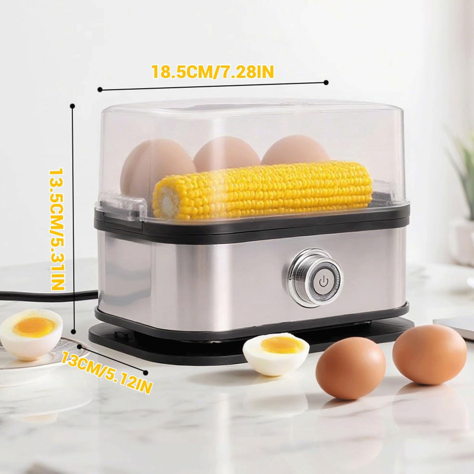 Multifunctional Egg Steamer with Clear Lid, 2026 Electric Stainless Steel Rapid Egg Cooker with 6-Egg Capacity for Soft, Medium & Hard Boiled Eggs