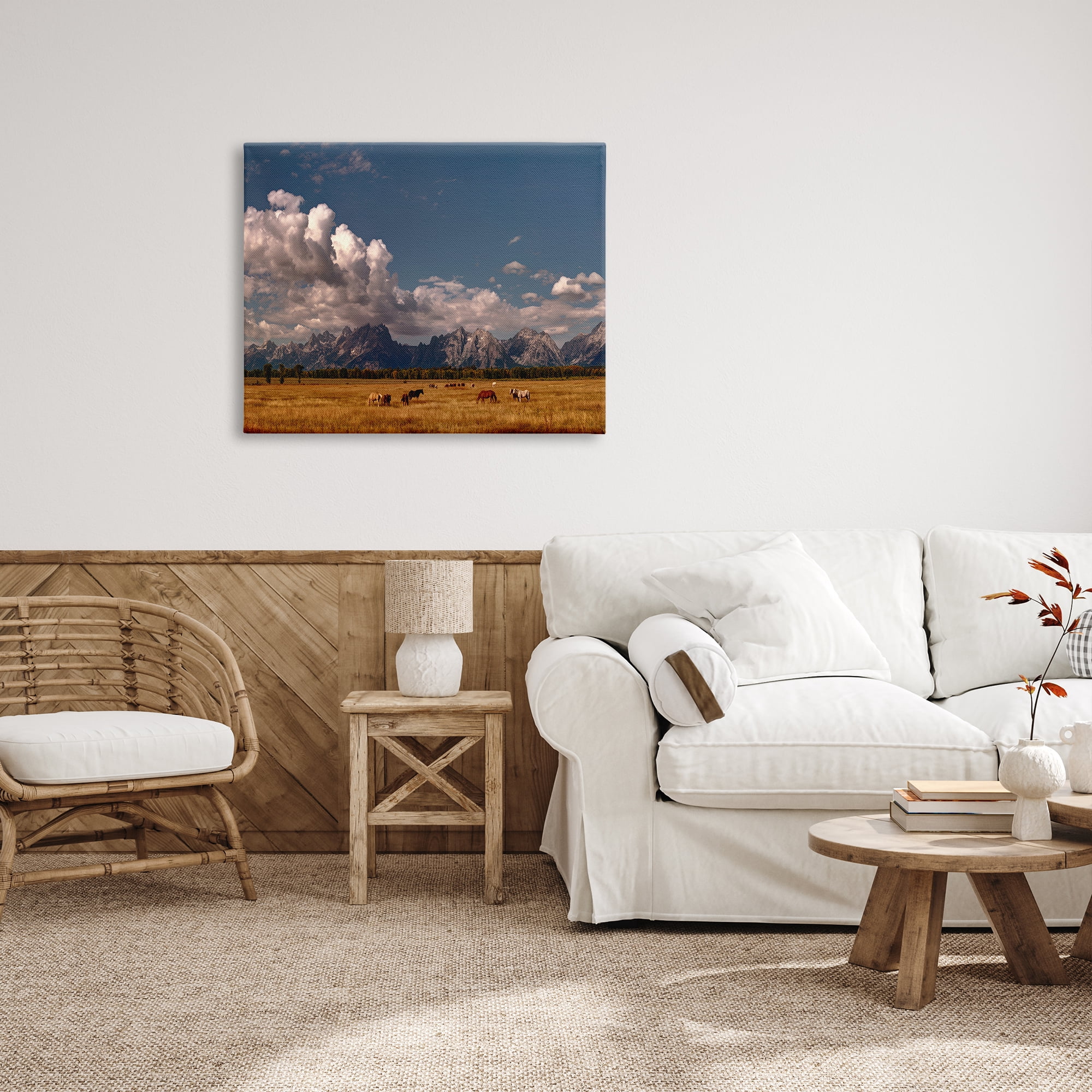 Stupell Industries Horses Grazing Mountain View Nature Photography Gallery Wrapped Canvas Print Wall Art, 40 x 30