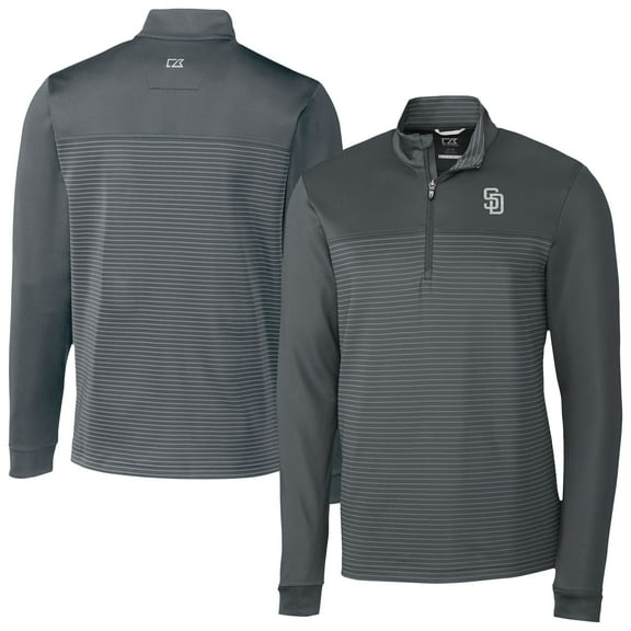Men's Cutter & Buck Gray San Diego Padres Traverse Eco Stripe Tri-Blend DryTec Quarter-Zip Jacket