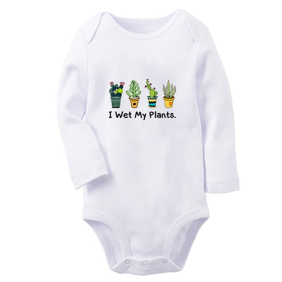 I Wet My Plants Funny Rompers, Newborn Baby Unisex Bodysuits, Infant Jumpsuits, Toddler 0-12 Months Kids Long Sleeves Oufits (White, 6-12 Months)