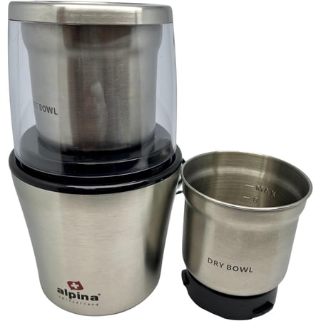 Alpina Coffee Wet and Dry Spice Grinder, Small, Silver
