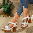 thumbnail image 3 of Chunky Heel Sandals for Women Leather Footbed Platform High Block Heels Slip on Dress Slides for Ladies Summer Dressy White-7.5, 3 of 6