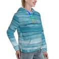 thumbnail image 6 of Fotbe Teal Turquoise Fluid Stripes Pattern Womens Long Sleeve Hoodie, Pullover Hooded Sweatshirt, Kangaroo Pocket Hoodie with Eye-catching Drawstrings-Small, 6 of 7