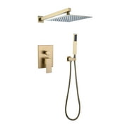 Rbrohant Wall Mounted Rainfall Shower System Brushed Gold Shower Faucets Set RB0978