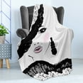 thumbnail image 4 of Teen Room Soft Flannel Fleece Blanket, Baroque Abstract Woman Face and Patterned Hat Old Fashioned Design, Cozy Plush for Indoor and Outdoor Use, 50" x 70", Charcoal Grey Pale Pink, by Ambesonne, 4 of 5