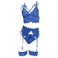 thumbnail image 5 of Levmjia Women Lace Lingerie Set Solid Color Transparent Seductive Garter Bra Panties Leg Loop for Honeymoon Valentine Special Nights, 5 of 6