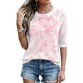 thumbnail image 4 of Domzest Womens Boho Floral Print Tops Elbow Length Lightweight Loose Fit Shirts Half Sleeve Dressy Casual Crew Neck Tunic Tops Pink XL, 4 of 6