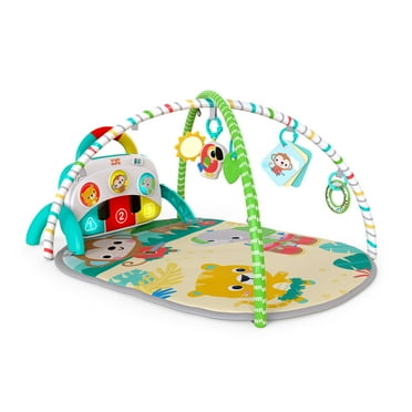 Bright Starts 4-in-1 Groovin’ Kicks Piano & Drum Baby Activity Play Mat, Newborn to Toddler, Unisex - Tropical Safari