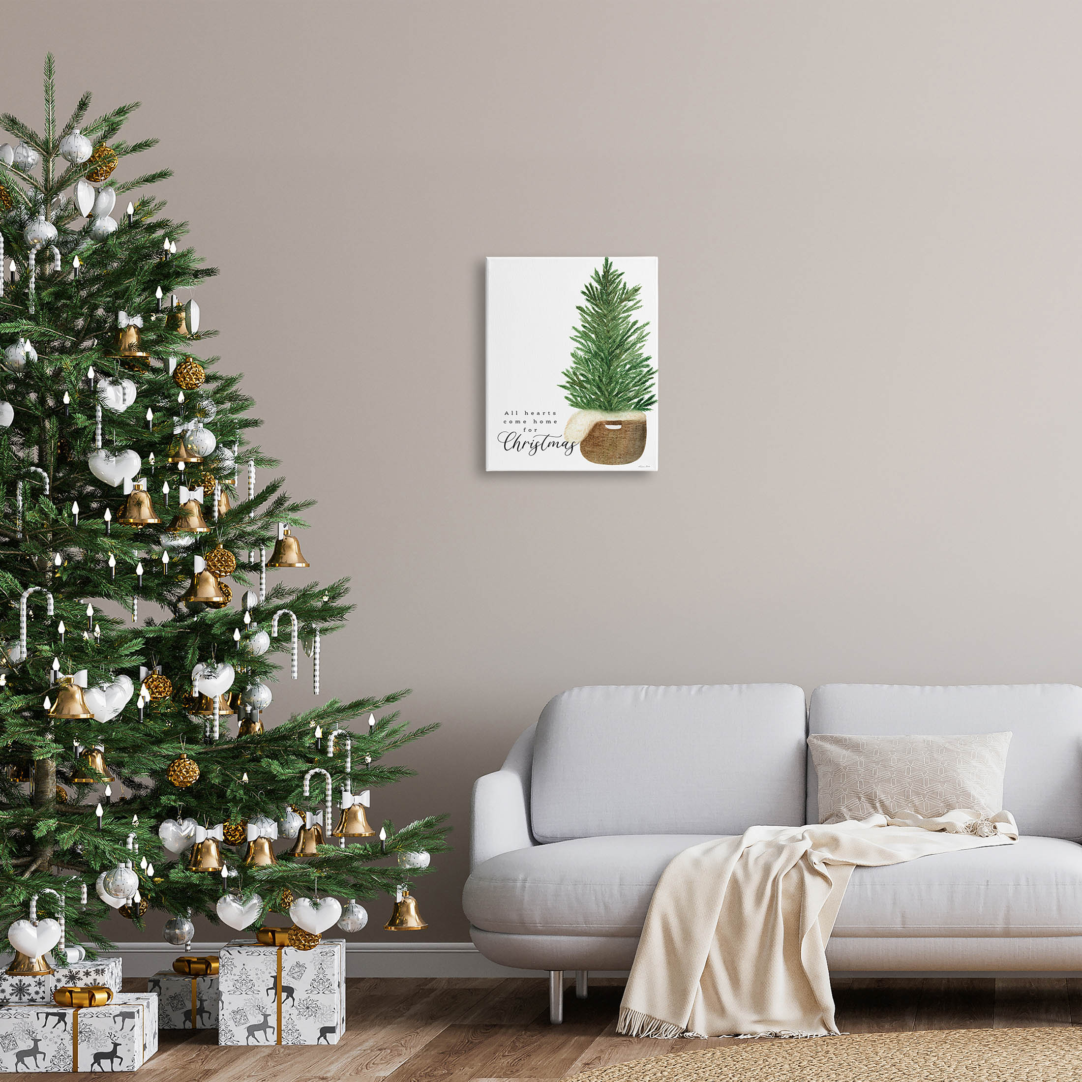 All Hearts Home For Christmas Phrase Holiday Graphic Art Gallery Wrapped Canvas Print Wall Art