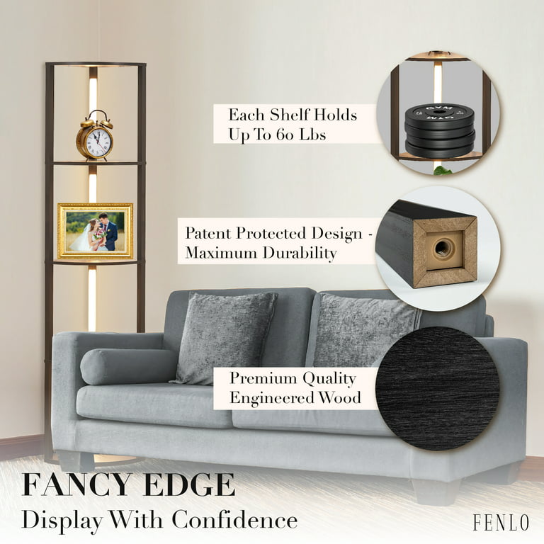 FENLO Fancy Edge - 64” Corner Floor Lamp with Shelves, Corner