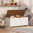 thumbnail image 6 of Storage Bench, 47.2" Retro Wooden Storage Chest, Wooden Storage Trunk, Toy Chest with Lift Top, Multifunctional Entryway Organizer, for Entryway, Living Room, White and Walnut WH412CW01, 6 of 17