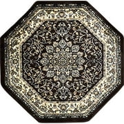 Deir Debwan Traditional Octagon 330,000 Point Persian Area Rug Brown Black Beige Design 603 (5 Feet 3 Inch X 5 Feet 3 Inch)